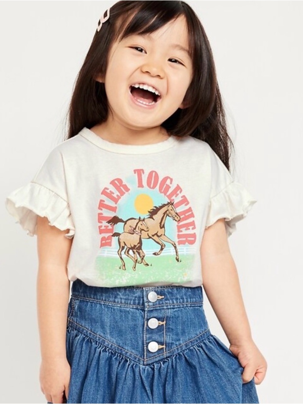 NWT Old Navy Ruffle Sleeve Horse Graphic Top Girls 18-24 months